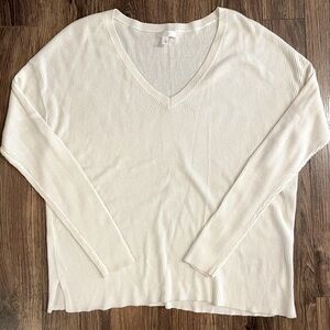 Womens Abound V Neck Sweater Medium Ribbed Casual Long‎ Sleeve Lightweight Ivory